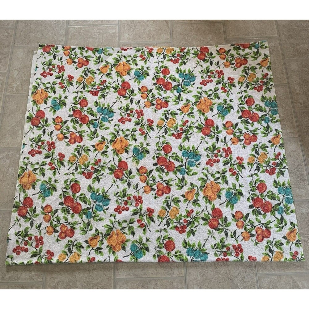 Vintage Farmhouse TableCloth Fruit Cherries Pears Apples 60s Large 50" x 88”